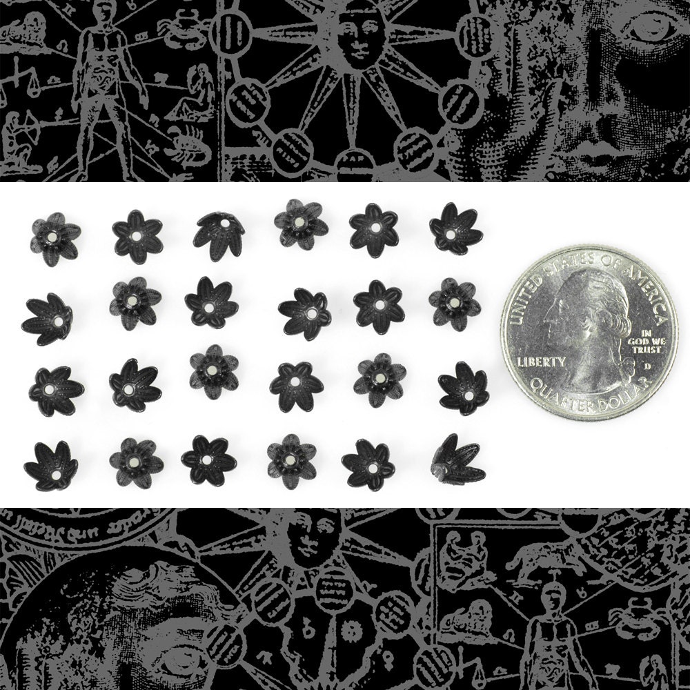 Black Plated Brass Leafy Brass Bead Caps 6mm - Set of 24 - BB-BC06