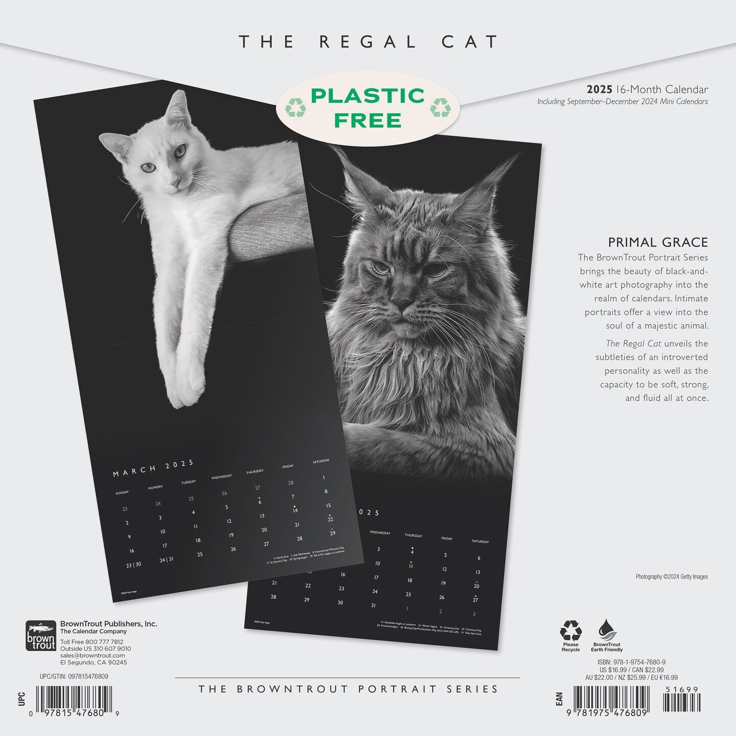 The BrownTrout Portrait Series: The Regal Cat | 2025 12 x 24 Inch Monthly Square Wall Calendar | Pet Kitten Feline