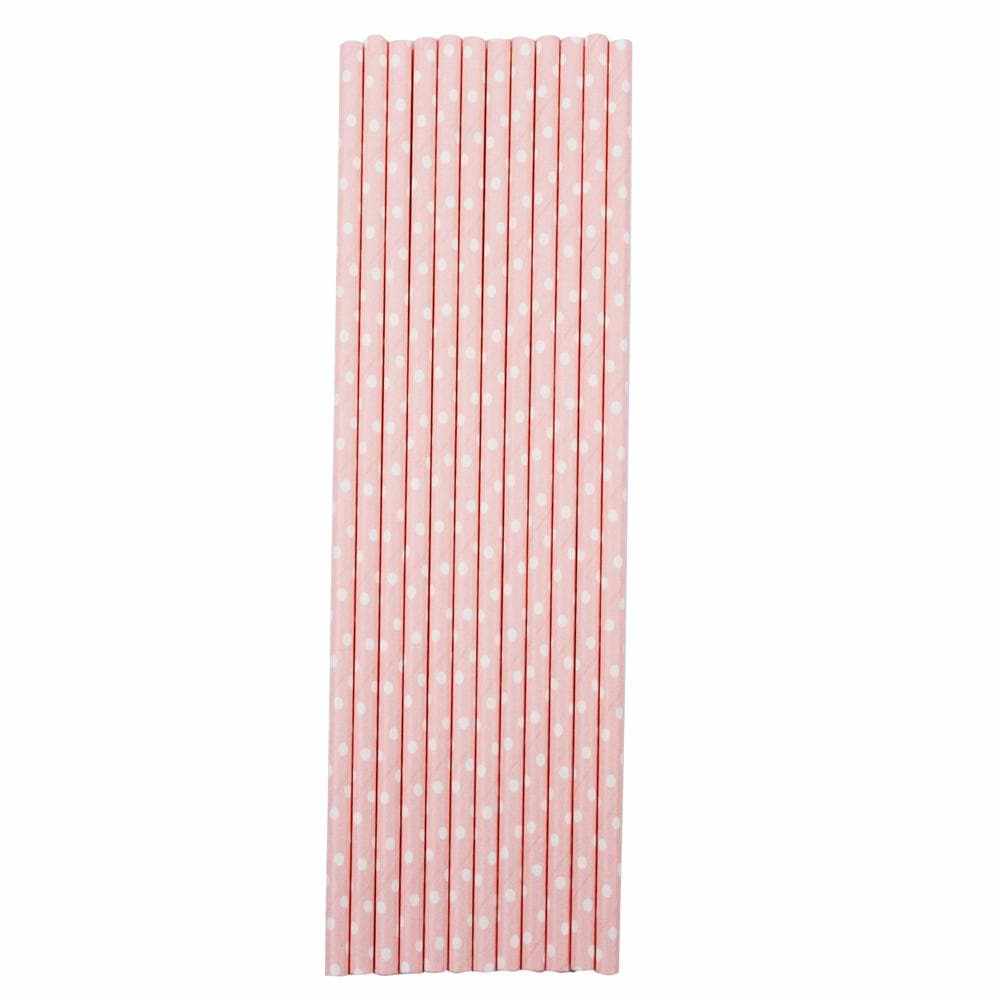 Solid Pink with White Polka Dots Cake Pop Party Straws