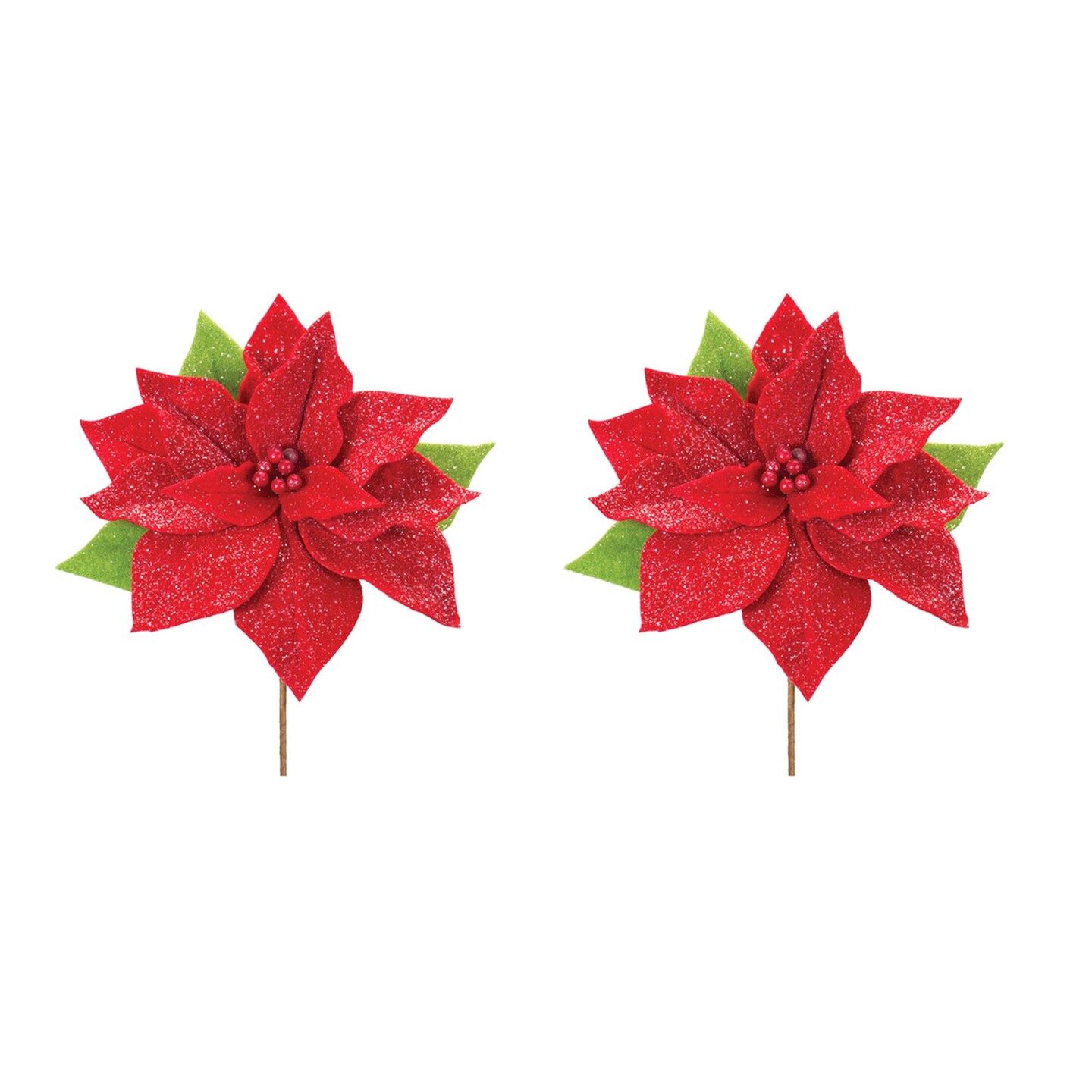 Melrose Set of 2 Poinsettia Artificial Christmas Stems 19.75&#x22;