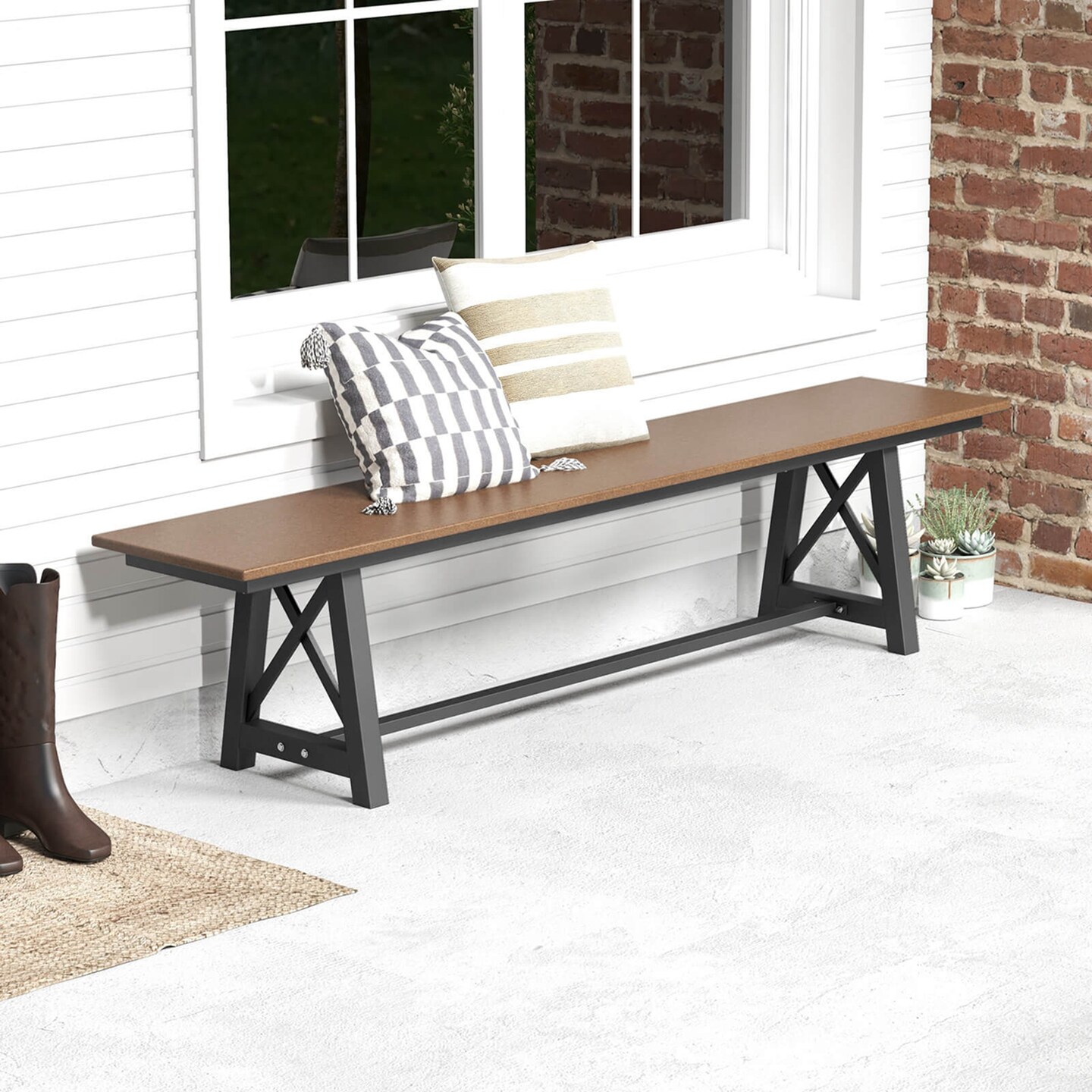Costway 1/2 PCS Patio 72 &#x22; Extra Long Bench Outdoor Long Chair for 4 Weatherproof HDPE Seat Brown