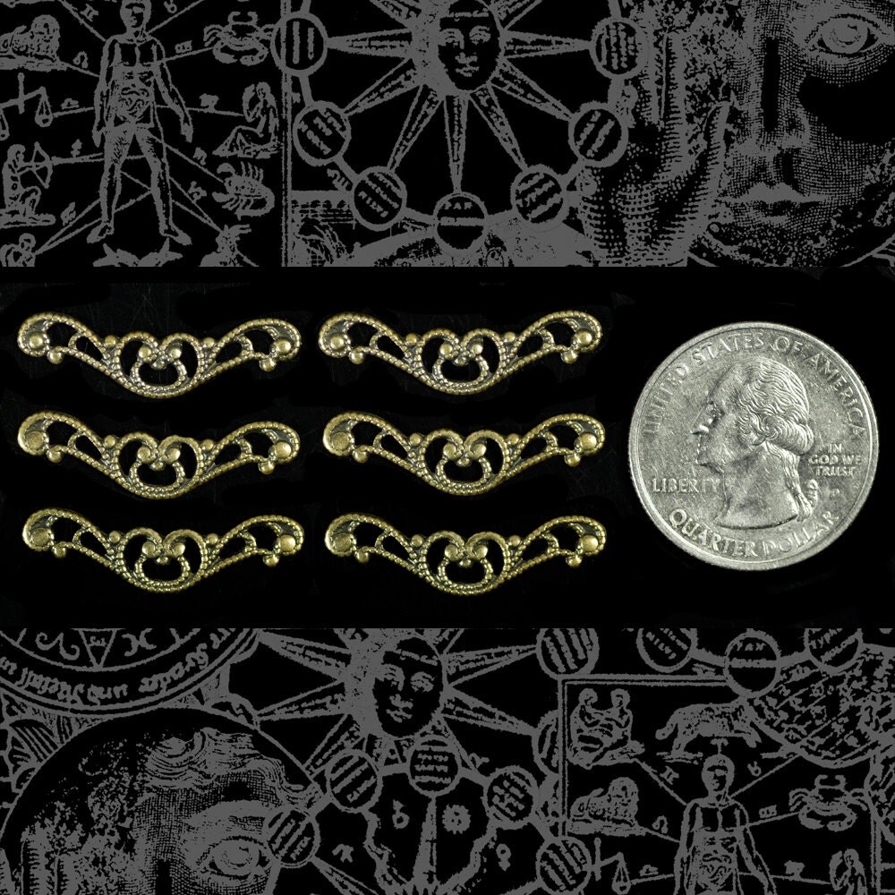 Antiqued Brass Long Filigree Three Way Connectors - Set of Six - AB-3C07