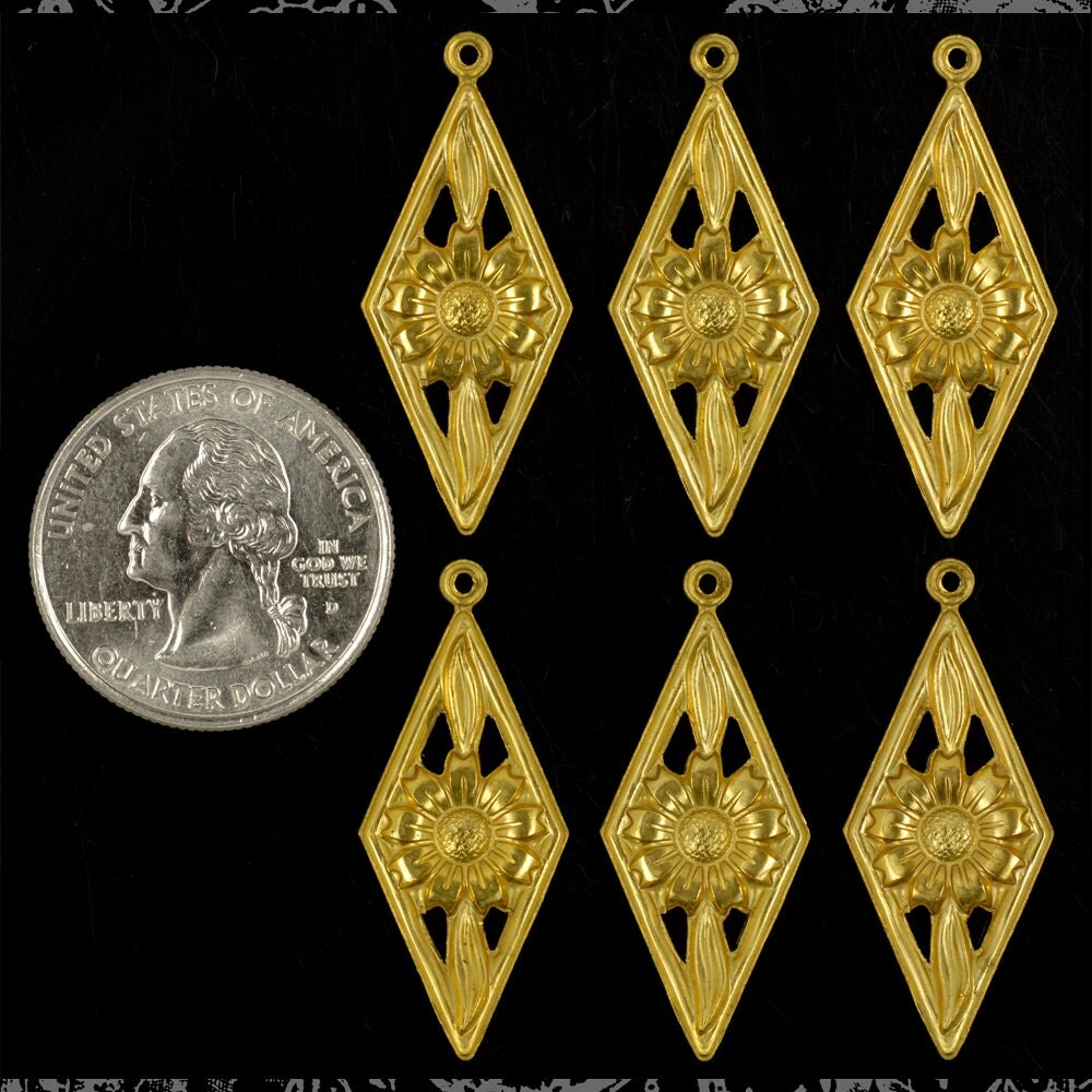 Raw Brass Nine Petaled Daisy in Diamond Charms - Set of Six - B-C186