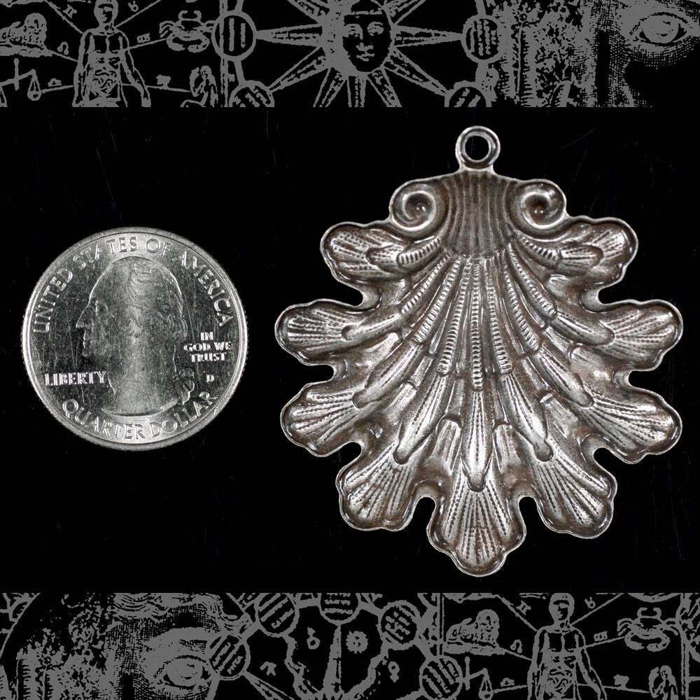 Antiqued Silver Plated Brass Large Are Deco Shell Pendant - S-P60