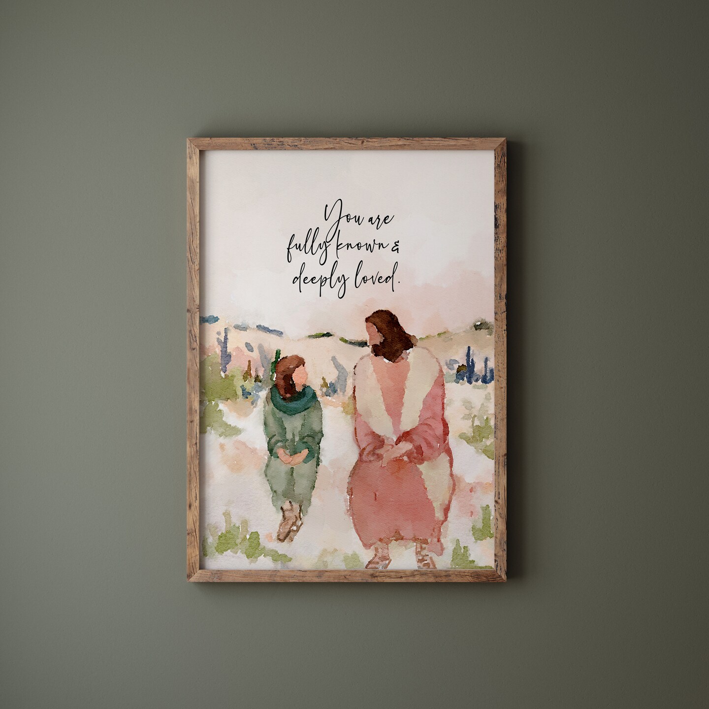 Christian Wall Art Jesus and Child Art Watercolor Modern Wall Art Print  \, image size:1080x1080