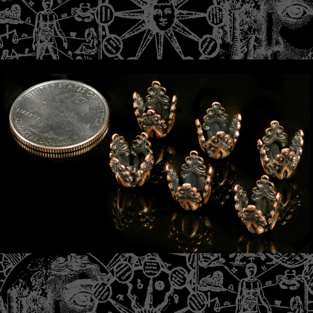 Antiqued Copper Plated Brass Pointed Gothic Bead Caps - Set of Six - C-BC18