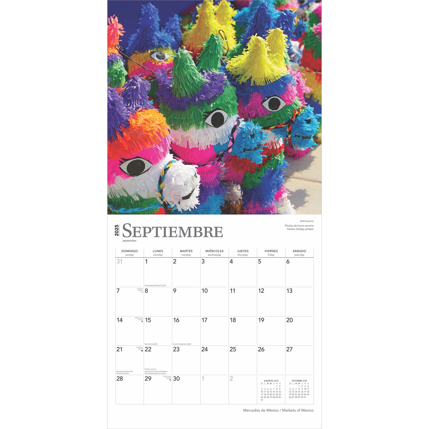 Mercados de Mexico | Markets of Mexico | 2025 12 x 24 Inch Monthly Square Wall Calendar | English/Spanish Bilingual | Plastic-Free | BrownTrout | Clothes Toys Food Shopping