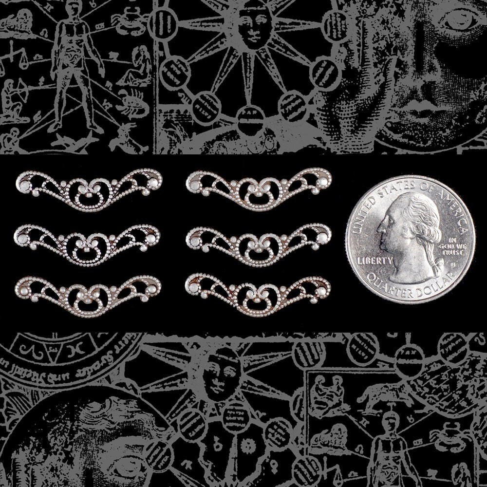 Antiqued Silver Plated Brass Long Filigree Three Way Connectors - Set of Six - S-3C07