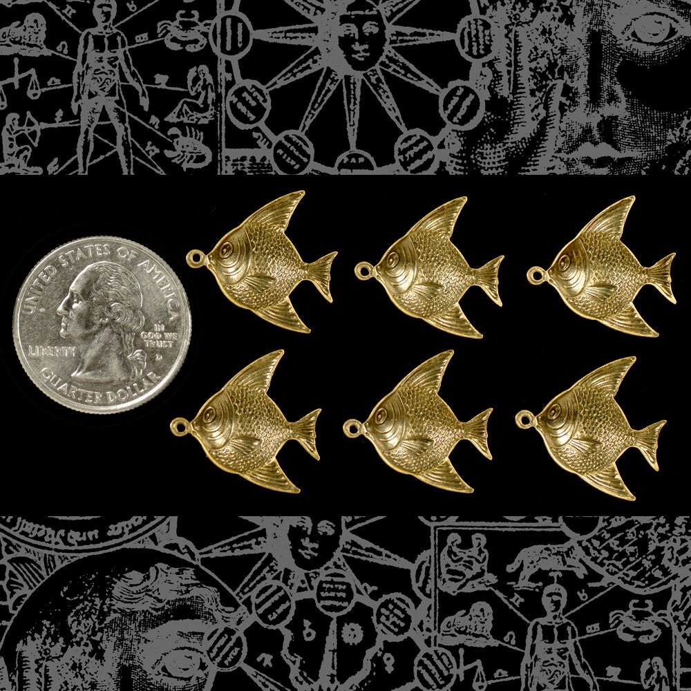 Antiqued Brass Fish Charms - Set of Six - AB-C28