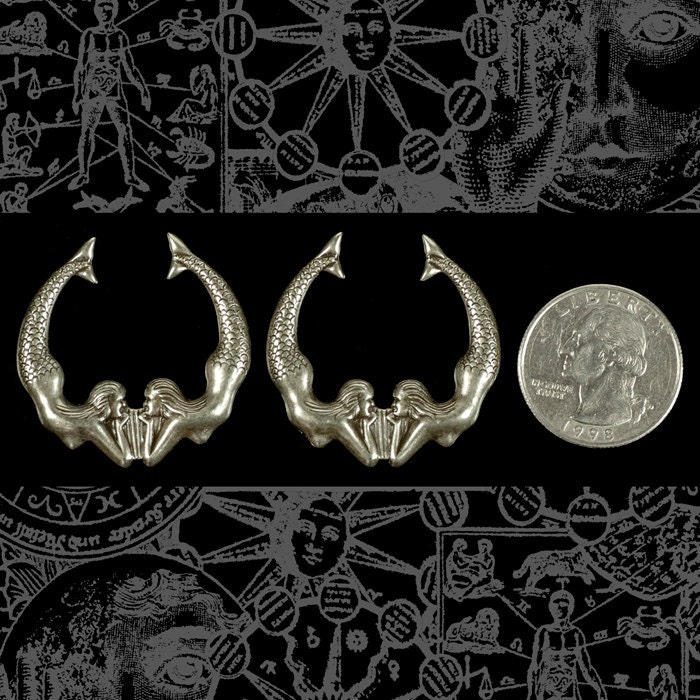 Antiqued Silver Plated Brass Diving Mermaid Pendants - Set of Two - S-P44