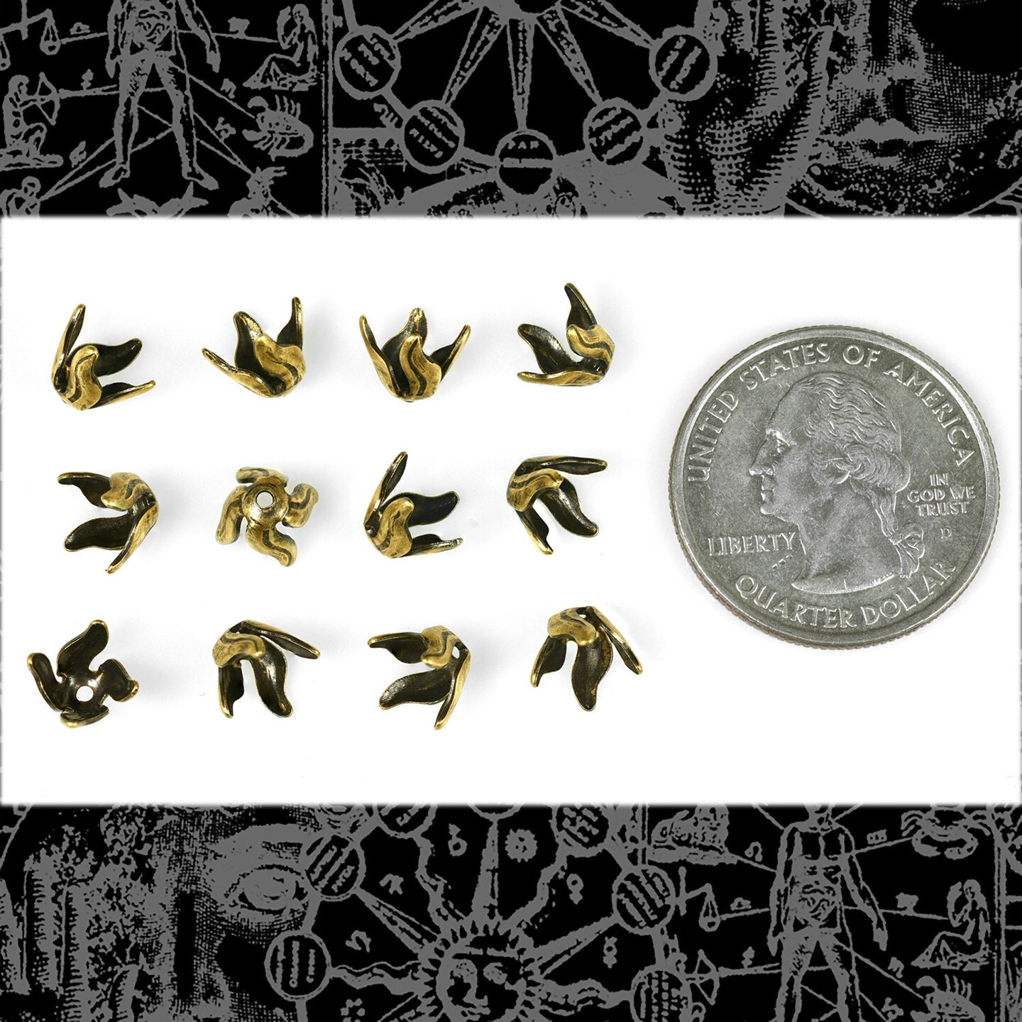 Antiqued Brass 5mm Long Leaf Bead Caps - Set of 12 - XXX - AB-BC39