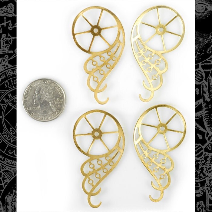 Raw Brass Steampunk Angel Wings Pendants Charms - Two Sets of Wings - B-P67