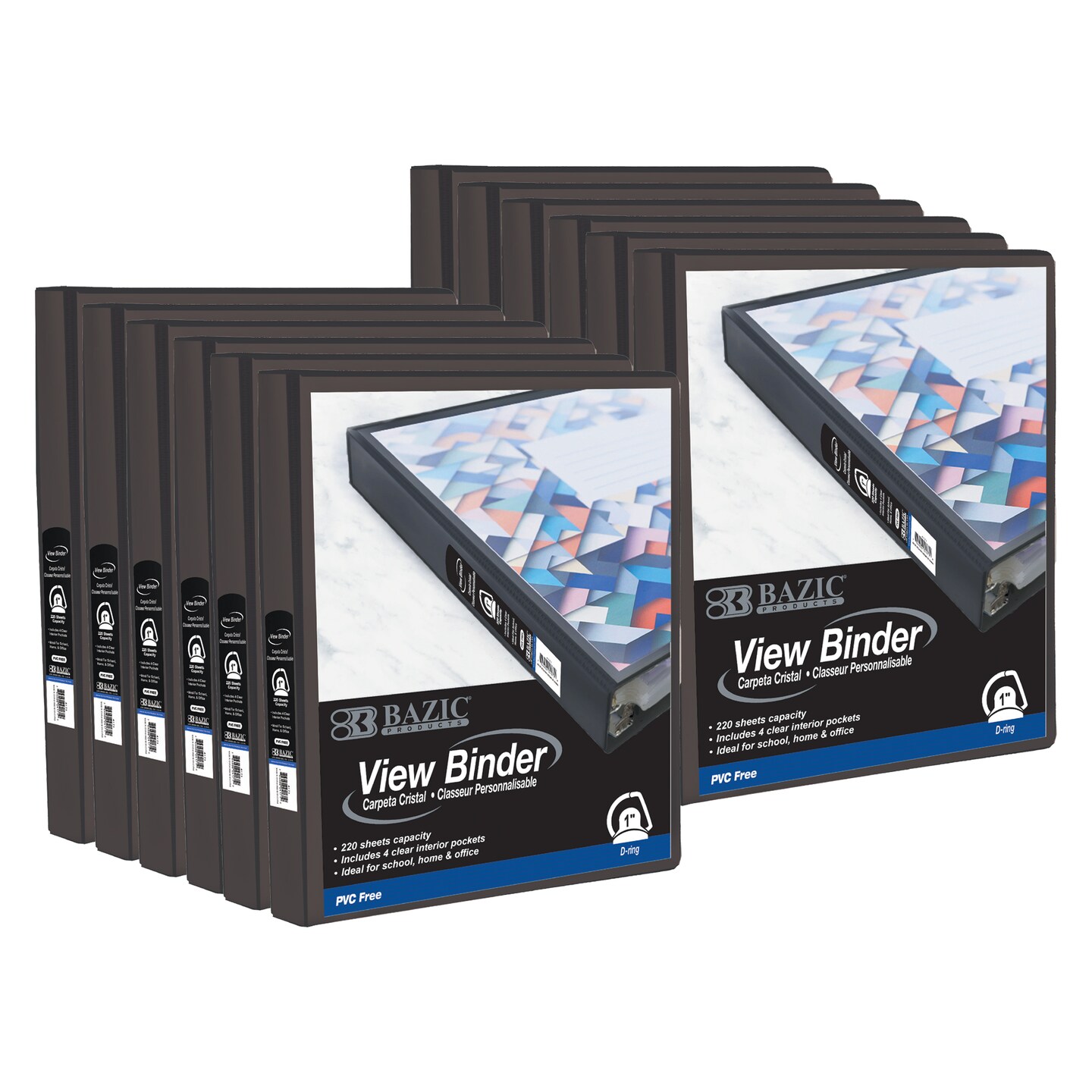 BAZIC 1&#x22; Black PVC-Free Slant D-Ring View Binder w/ 4 Pockets