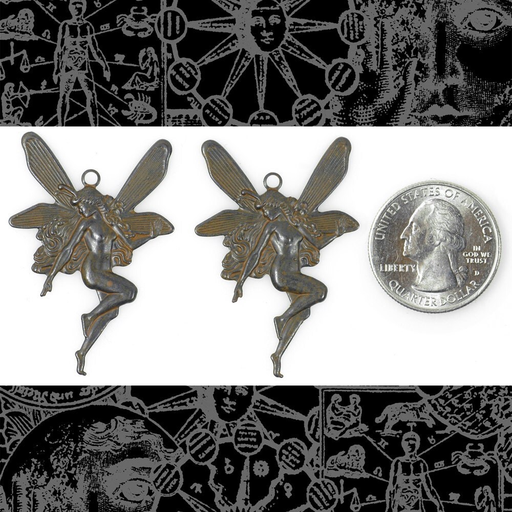 Chocolate Brown Plated Brass Fairy Pendants with One Ring - Set of Two - RB-P80