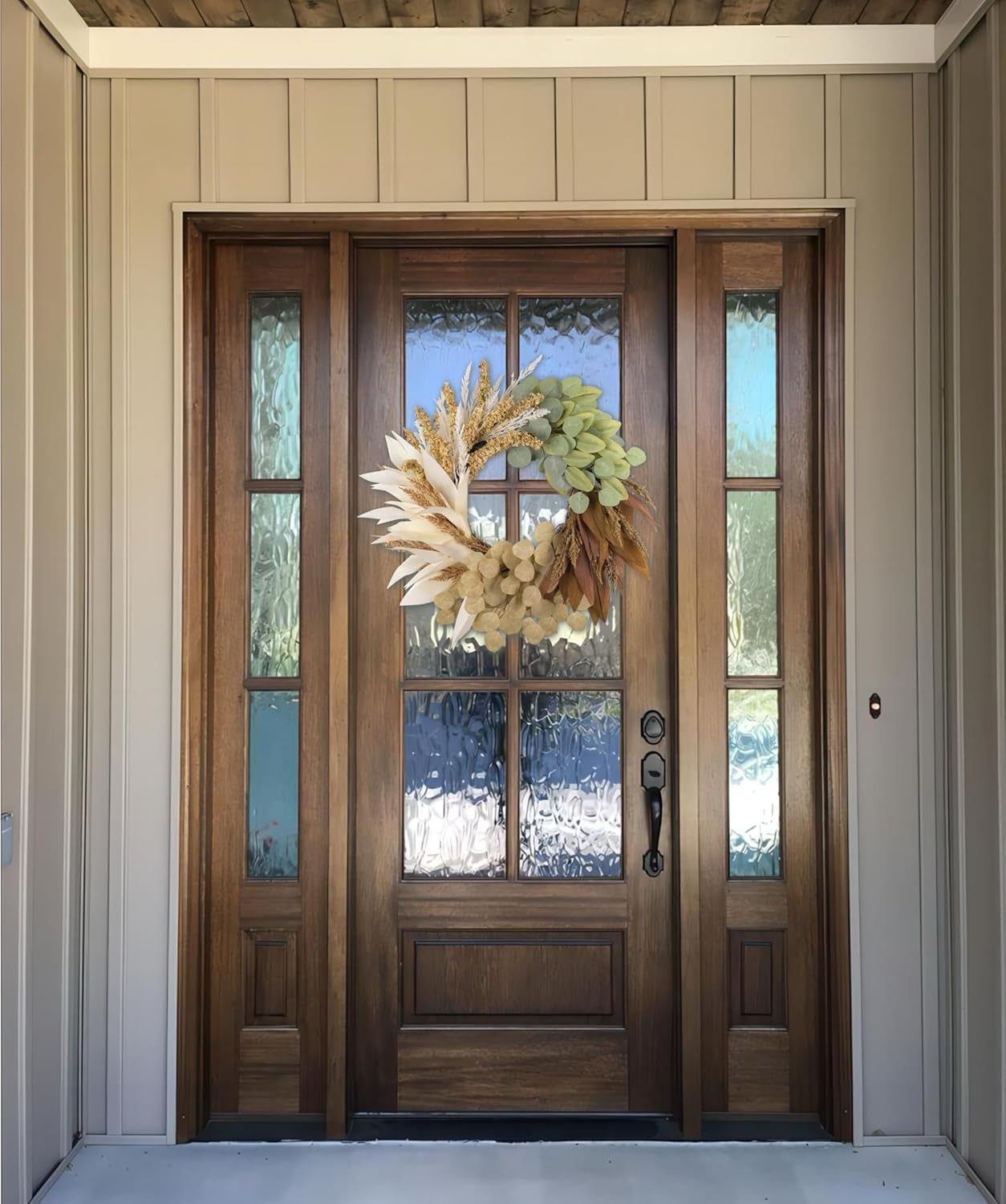 Handcrafted with Faux Eucalyptus Wheat Corn Husk, Fall Decor for Home Front Door Wall Window