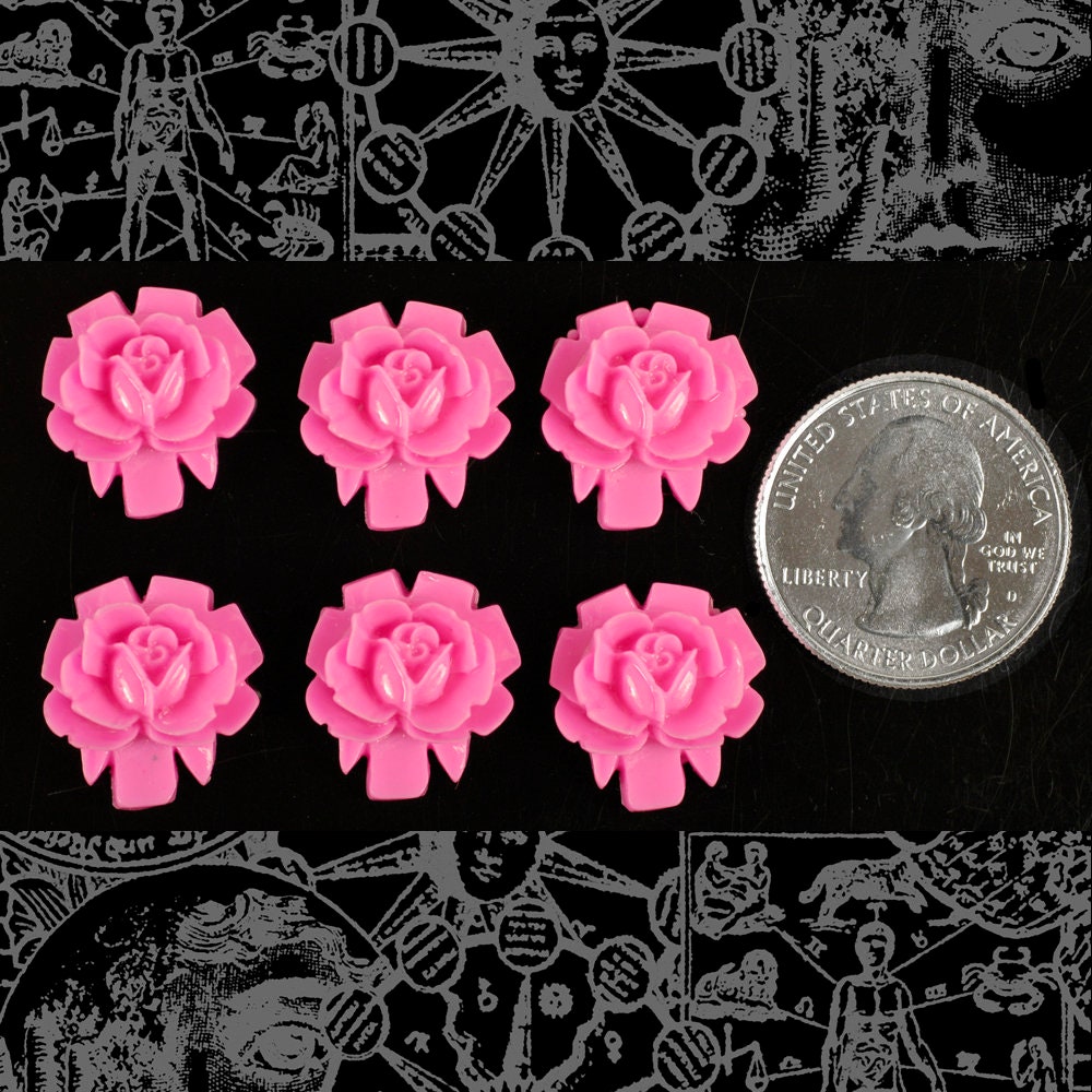 Neon Pink Rose Cameo Cabochons 17mm - Set of Six - Flwr108