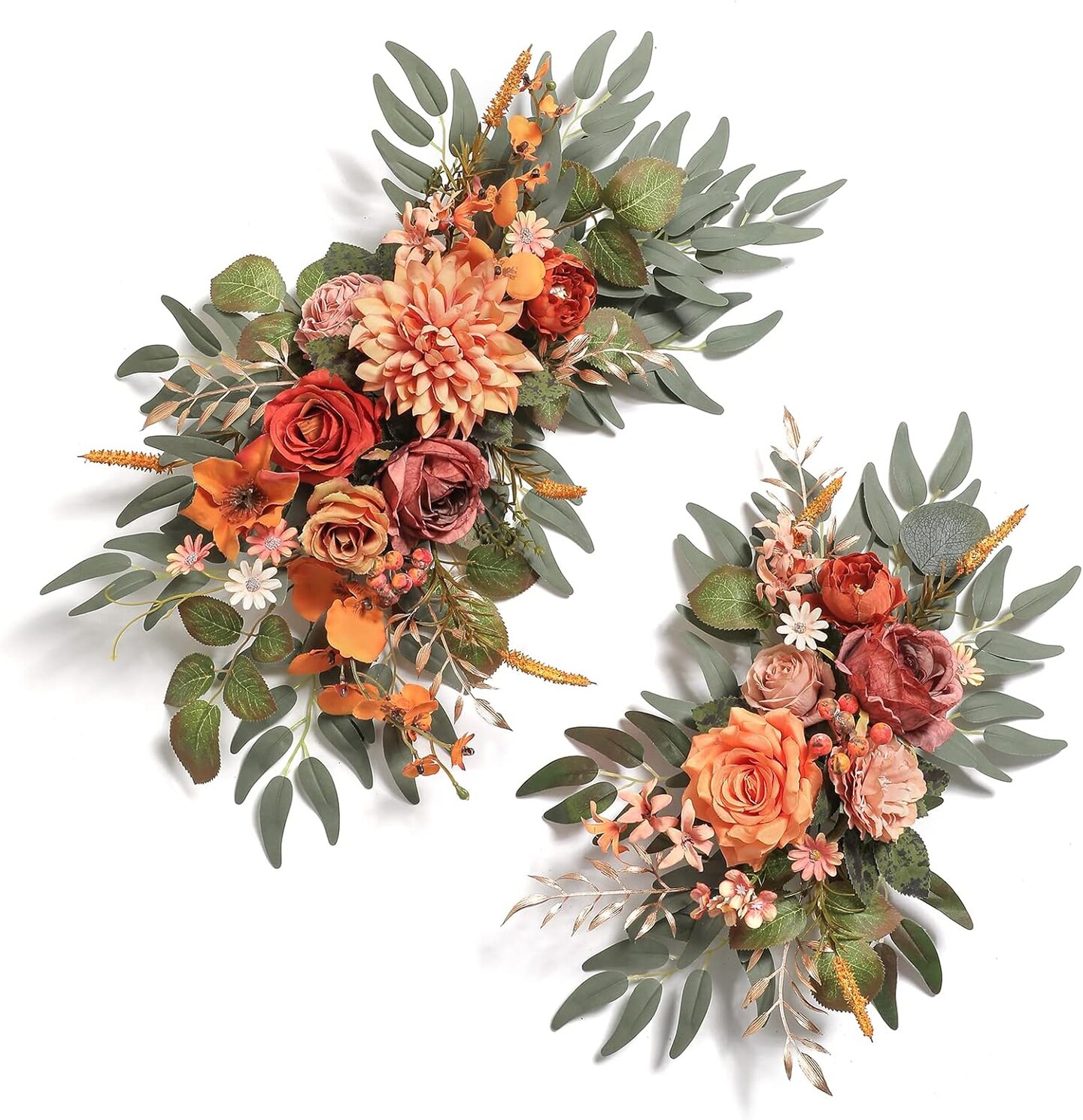 Artificial Wedding Arch Flowers Swag Set of 2 for DIY Fall Wedding Welcome Ceremony Sign Backdrop Sweetheart Table Chair Home Decoration(Orange)