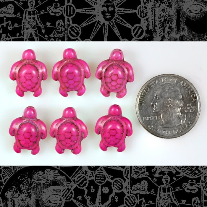 Bright Pink Magnesite Turtle Beads - Set of Six - XXX - Bead-B17