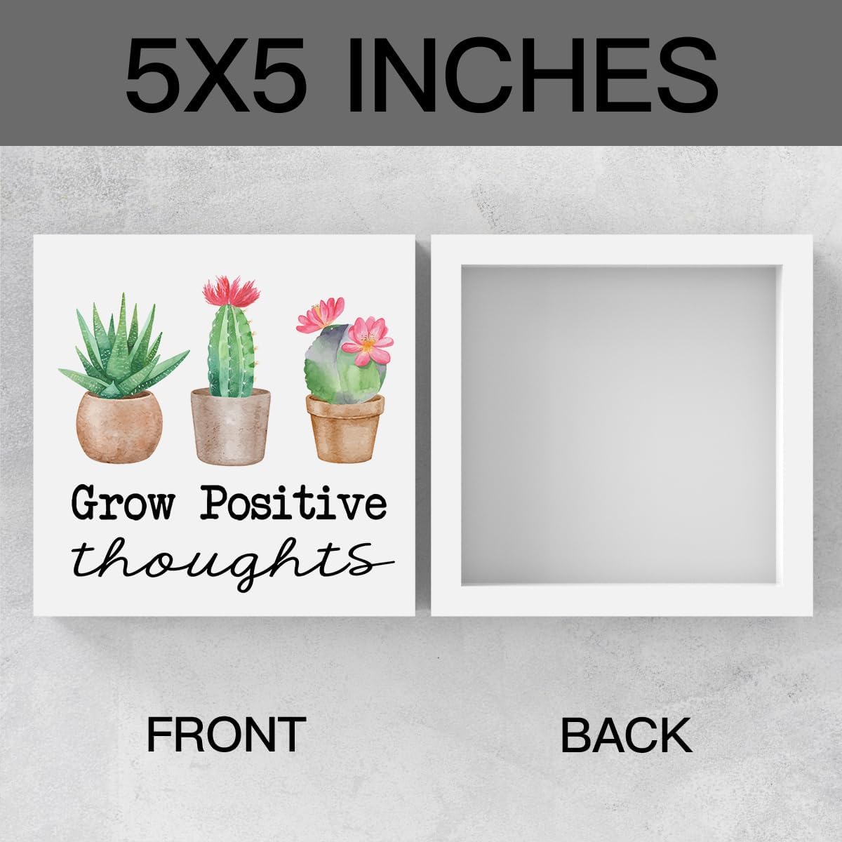 Spring Cactus &#x26; Succulent Decor - Spring Decorations for Home &#x26; Office Decor Grow Positive Thouguht Sign 5x5 Inch