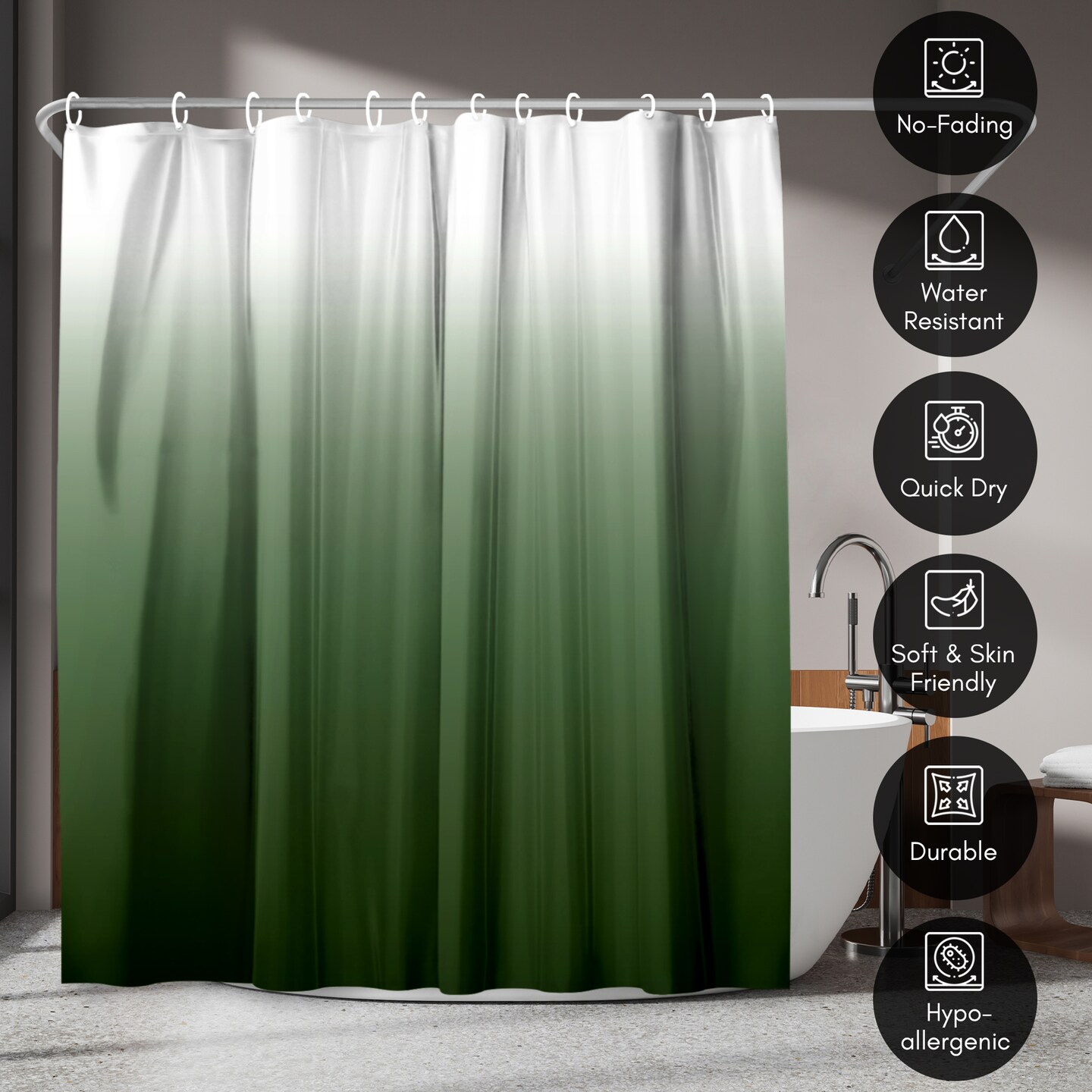Americanflat 71x74 Ombre Green Shower Curtain - Water Resistant - Polyester Fabric