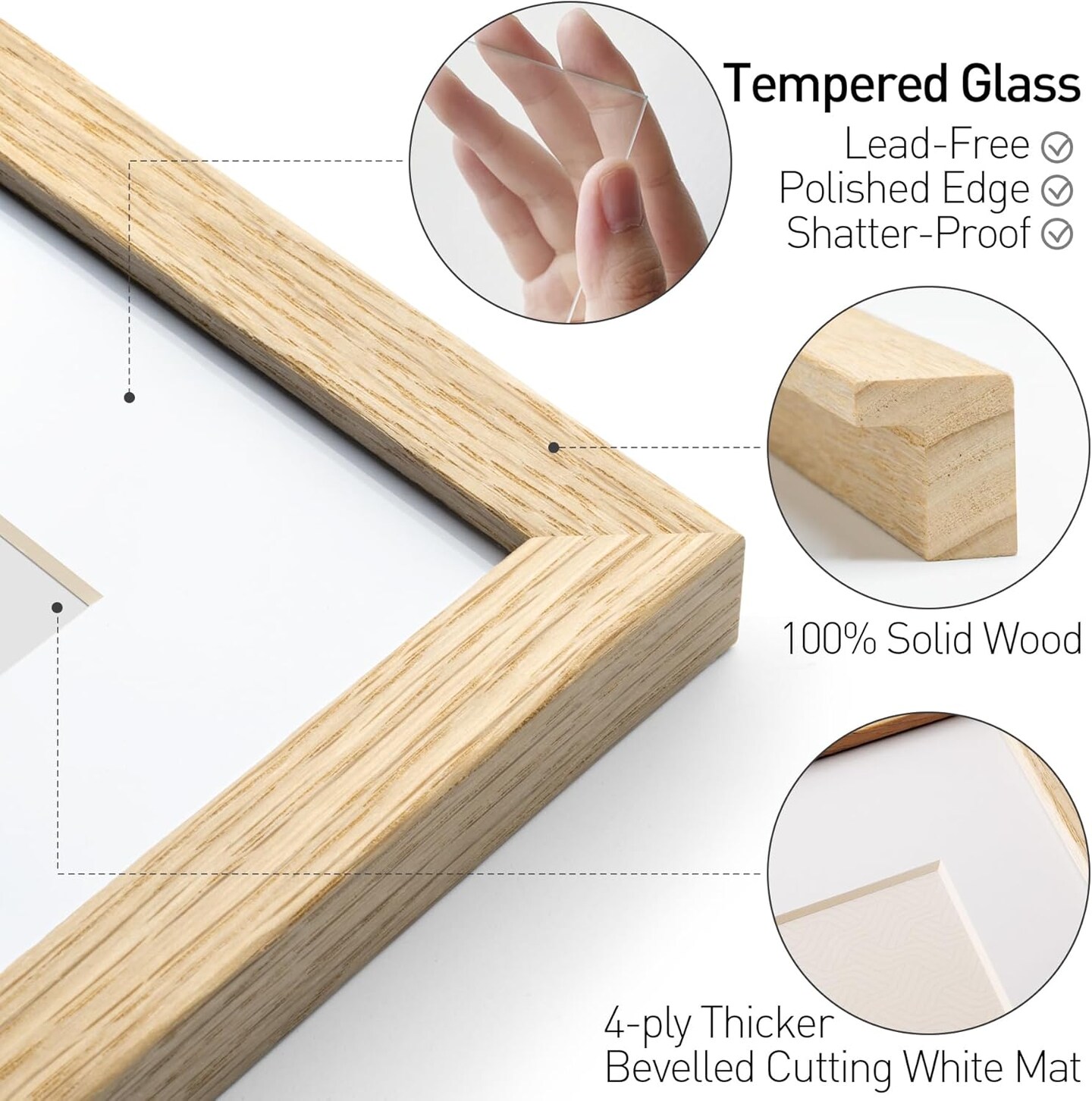 11x14 Oak Wood Picture Frame with Mat for 8x10 Set of 3, Natural Solid Wood 11x14 Frame with Tempered Glass for Wall Gallery &#x26; Home (3 Pack, Oak)