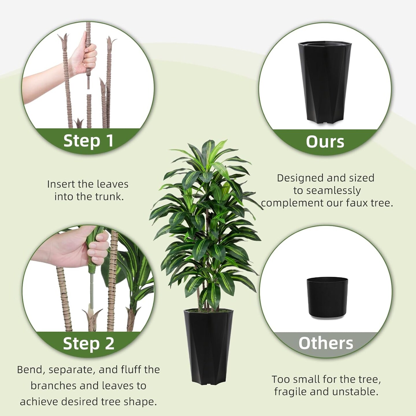 5ft Artificial Dracaena Plant – Faux Yucca with White Diamond Planter for Home & Office Decor