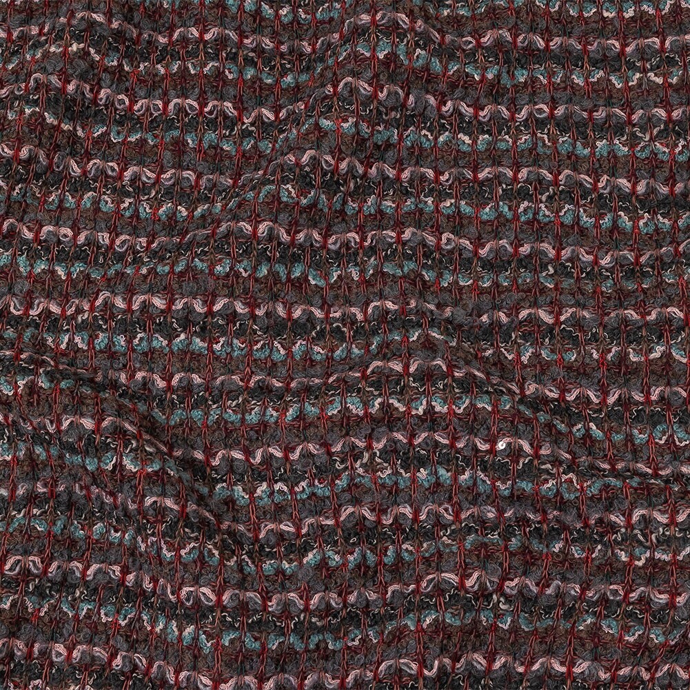 1 Yard Italian Pink Gray and Porcelain Striped Boucle Blended Wool Sweater Knit with Sequins Fabric
