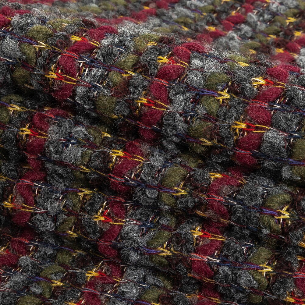 1 Yard Rifle Green, Windsor Wine, and Raven Loopy Striped Wool Knit