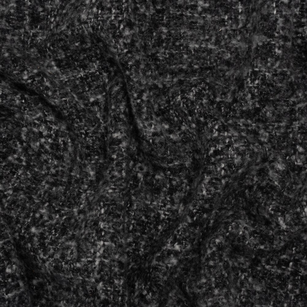 1 Yard Plush Brushed Wool and Alpaca Boucle Coating Made in Italy - Black and White Heathered &#x2013; Deadstock 60&#x2019;&#x2019; Width