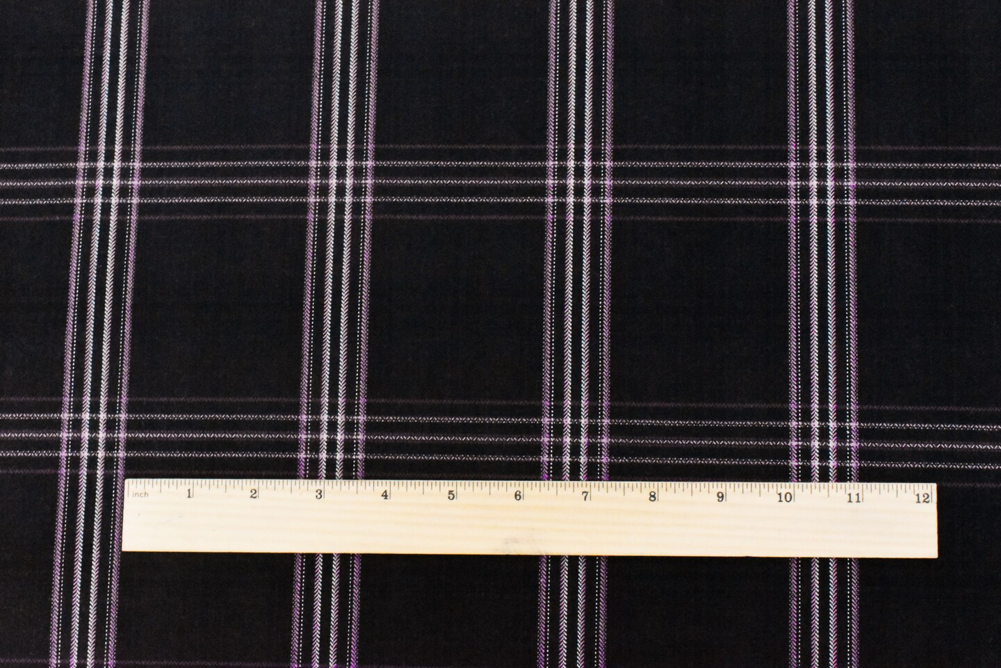 Black-Purple-Multi Plaid Wool Poly Herringbone Twill Woven Suiting Fabric By the Yard