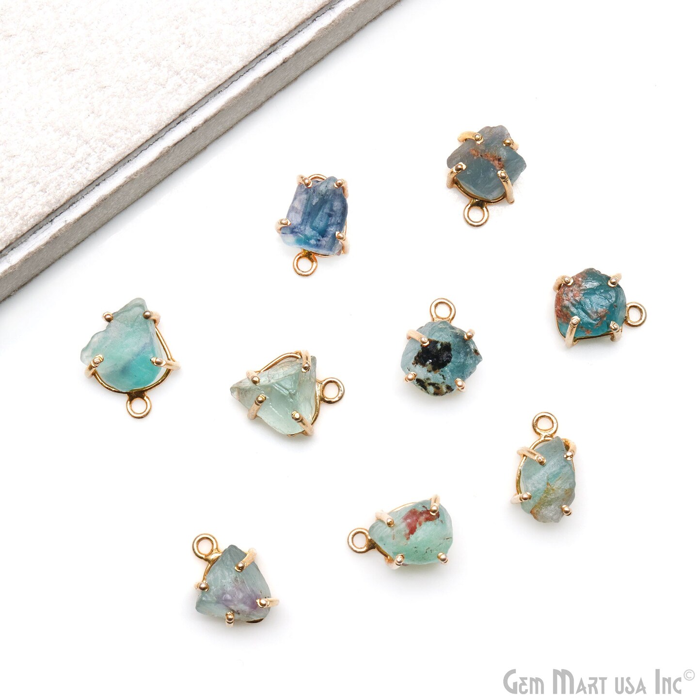 Rough Gemstone Bracelet Charm, 15x12mm Gold Plated Prong setting, Single Bail Gemstone Connector, GemMartUSA (50655)