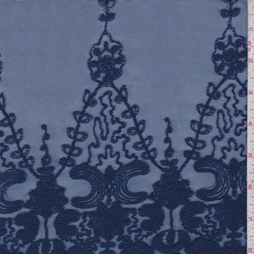 Sapphire Blue Embroidered Stretch Mesh Fabric By the Yard