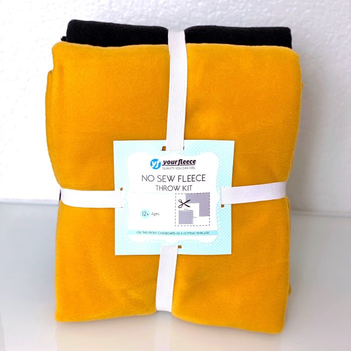 Solid Fleece No-Sew Throw Kit - Mustard Yellow/Black (50x60)