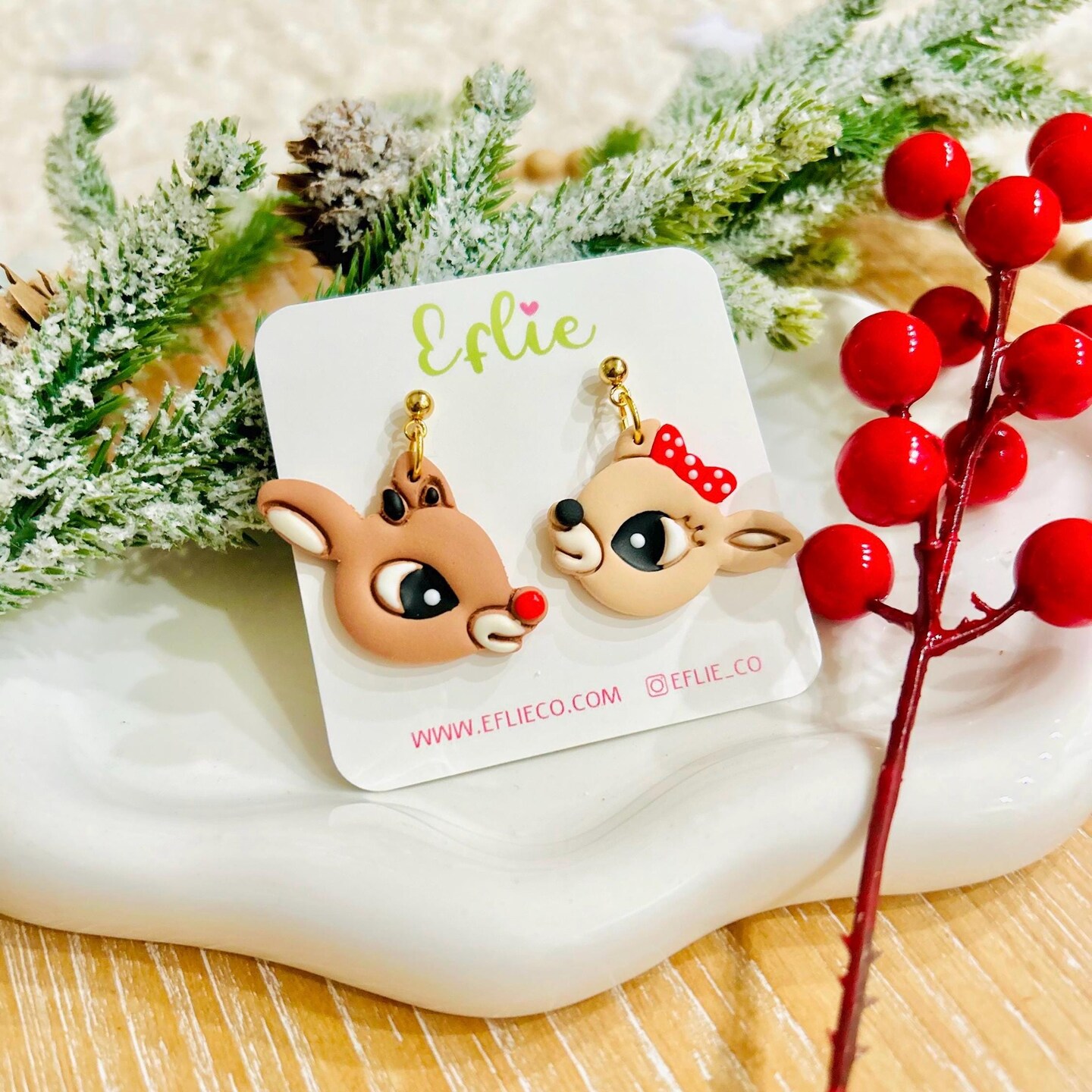 Christmas Reindeer Dangle Earrings | Female Male Deer Romantic Magical Jewelry Gift For Her Sweet Danglings Polymer Clay Earrings White