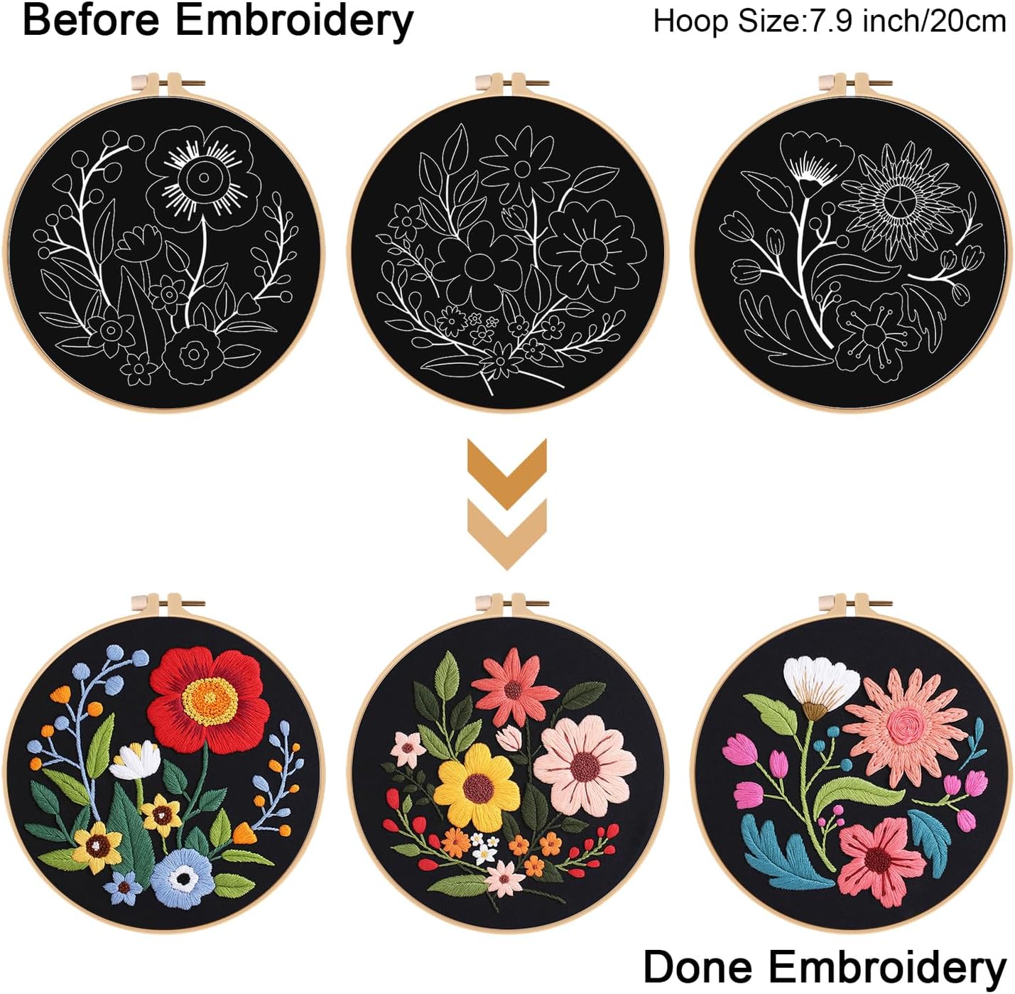 3 Sets Flowers Embroidery Kits for Beginners,Cross Stitch Kit for Adults