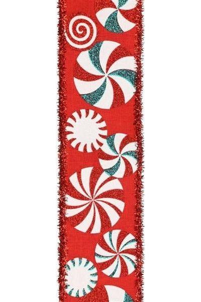 2.5&#x22; Bold Peppermint Tinsel Ribbon: Red (10 Yards)