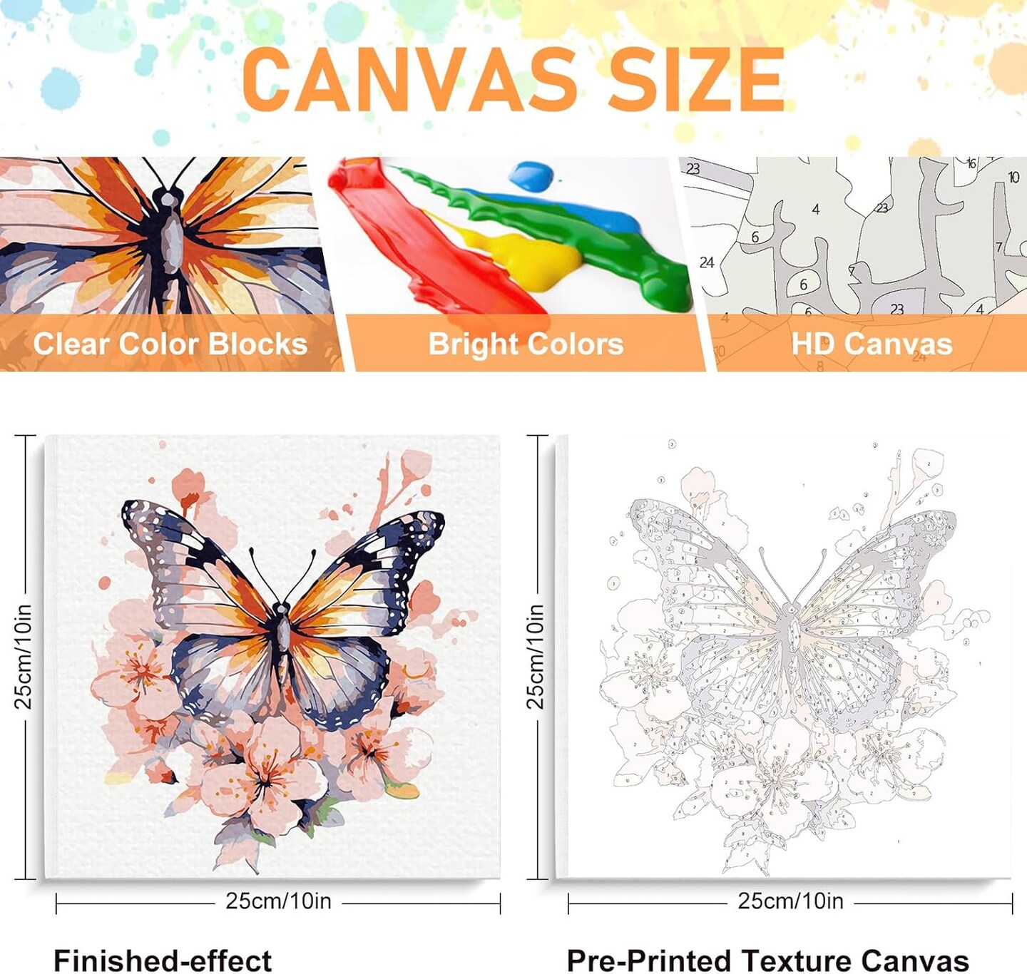 Framed Butterfly Paint by Numbers Kit, Acrylic Paint, 10x10 Canvas