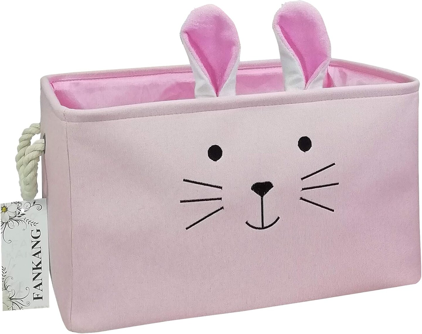 Rectangular Fabric Storage Bin Box Laundry Basket with Dinosaur Prints for Nursery Storage, Storage Hamper, Gift Baskets (Pink Rabbit)