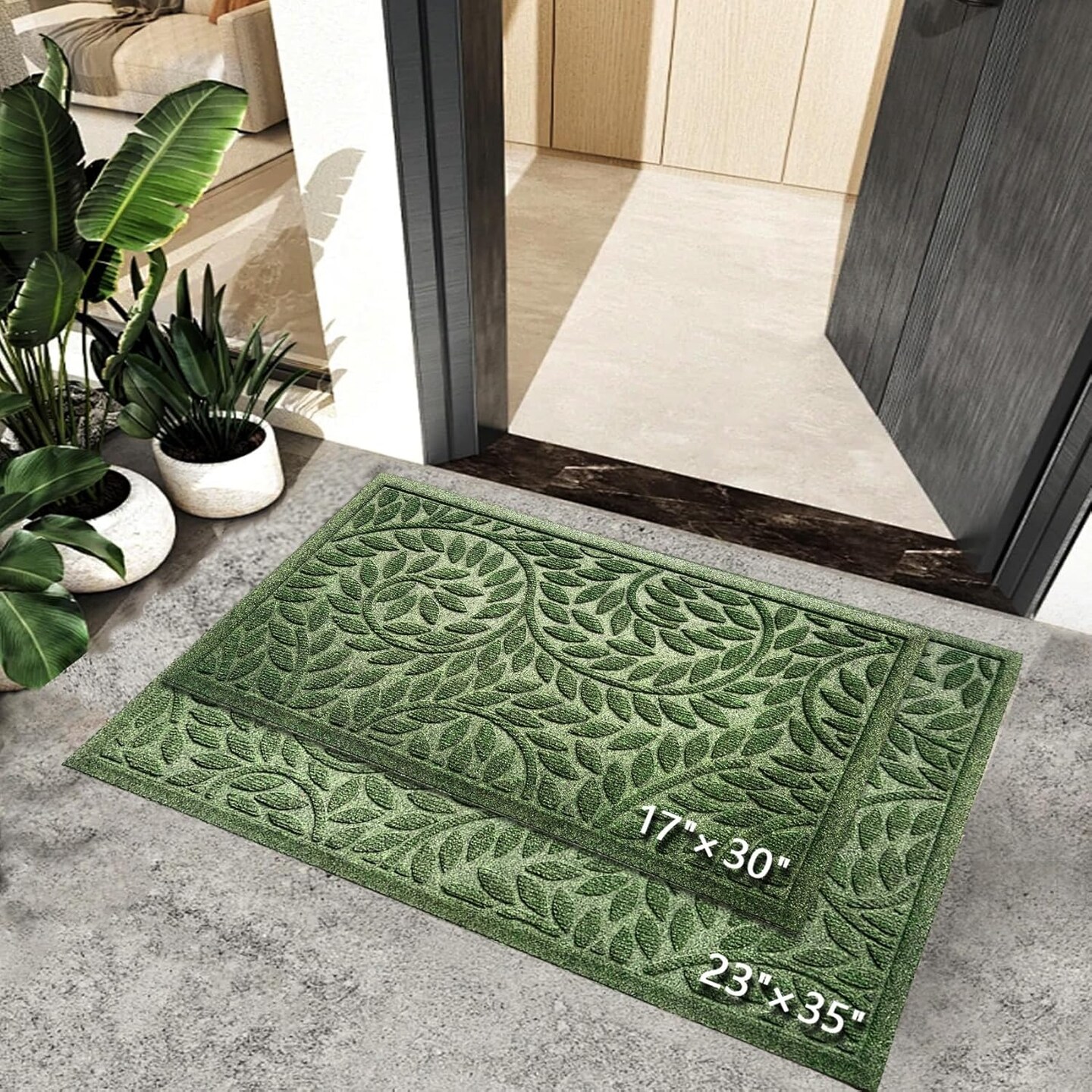 Spring Front Door Mat Outdoor Entrance,Durable Heavy Duty Welcome Mat,Thick Absorbent Natural Rubber Non Slip Mat,Welcome Entryway Rug Green, 17"x30"