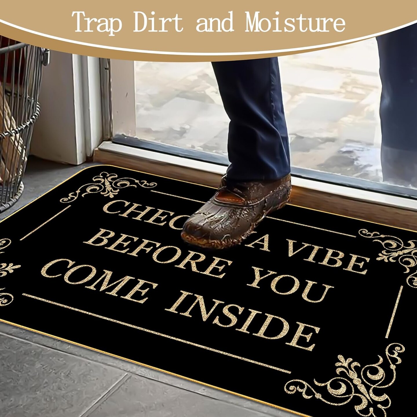 Funny Welcome Doormat for Entryway Check Ya Vibe Before You Come Inside Mats for Front Door with Rubber Backing Doormat Entrance Indoor and Outdoor Personalized Mats Anti-Slip Gift Mat 29 x 17 Inch