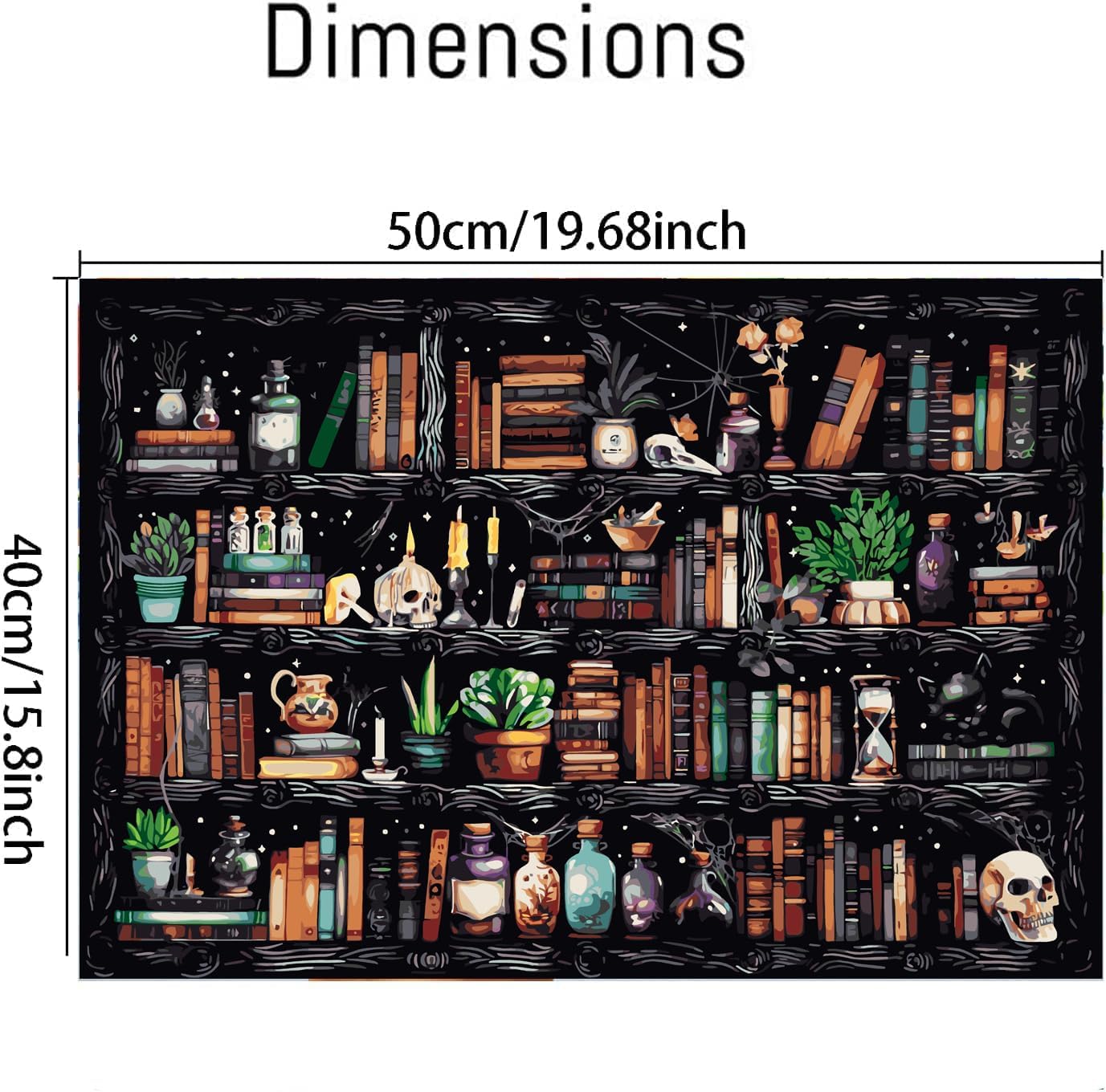 Bookshelf Paint by Numbers for Adults,Goth Skull Paint by Numbers for Adults Beginner,Magical Book Vintage Botanical Paint by Numbers on Canvas for Home Wall Decor 16X20 Inch
