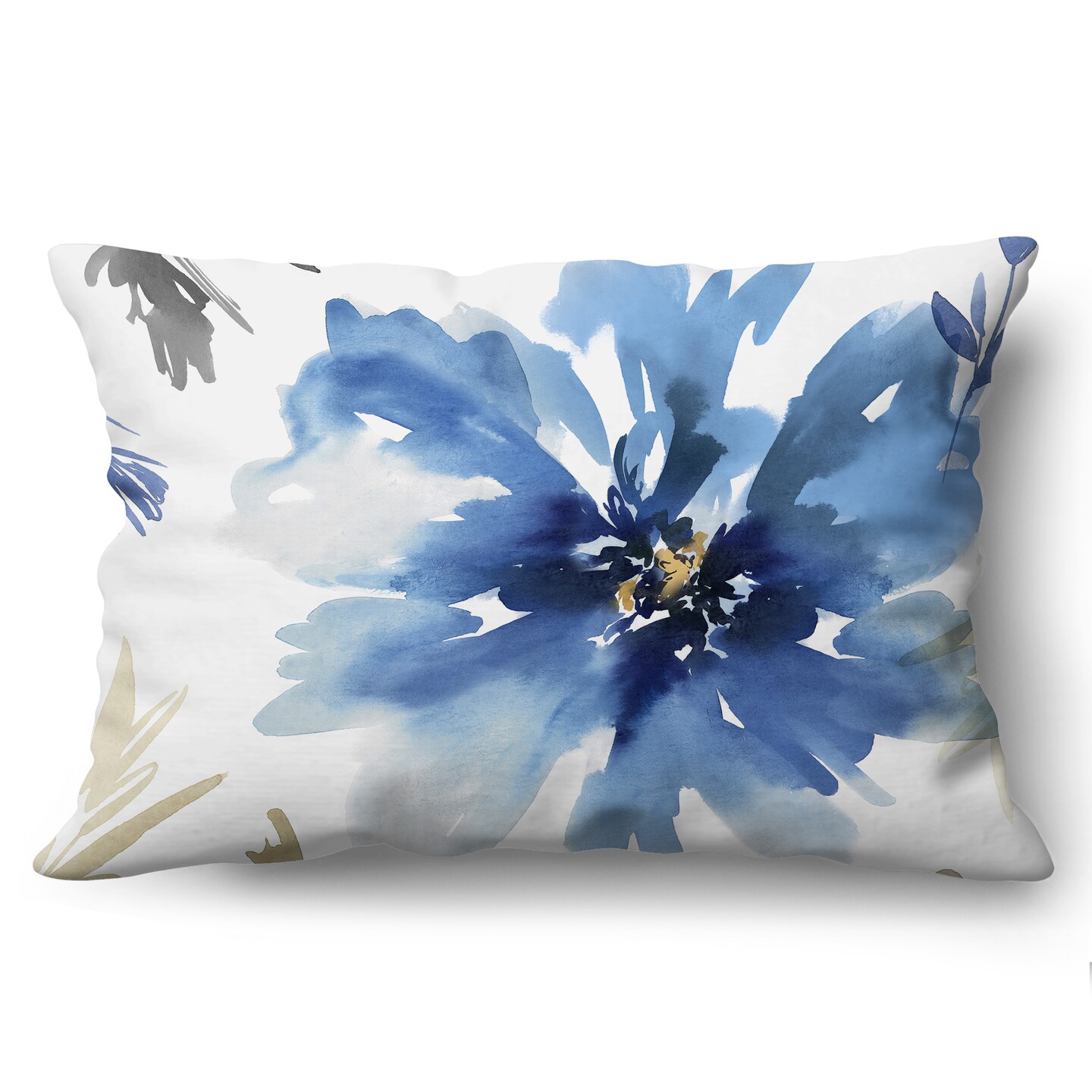 Americanflat Floral Rectangular Throw Pillow with Premium Polyester - White and Indigo