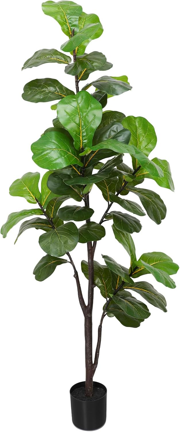 6ft Artificial Fiddle Leaf Fig Tree – Faux Ficus with Pot for Indoor/Outdoor Home & Office Decor