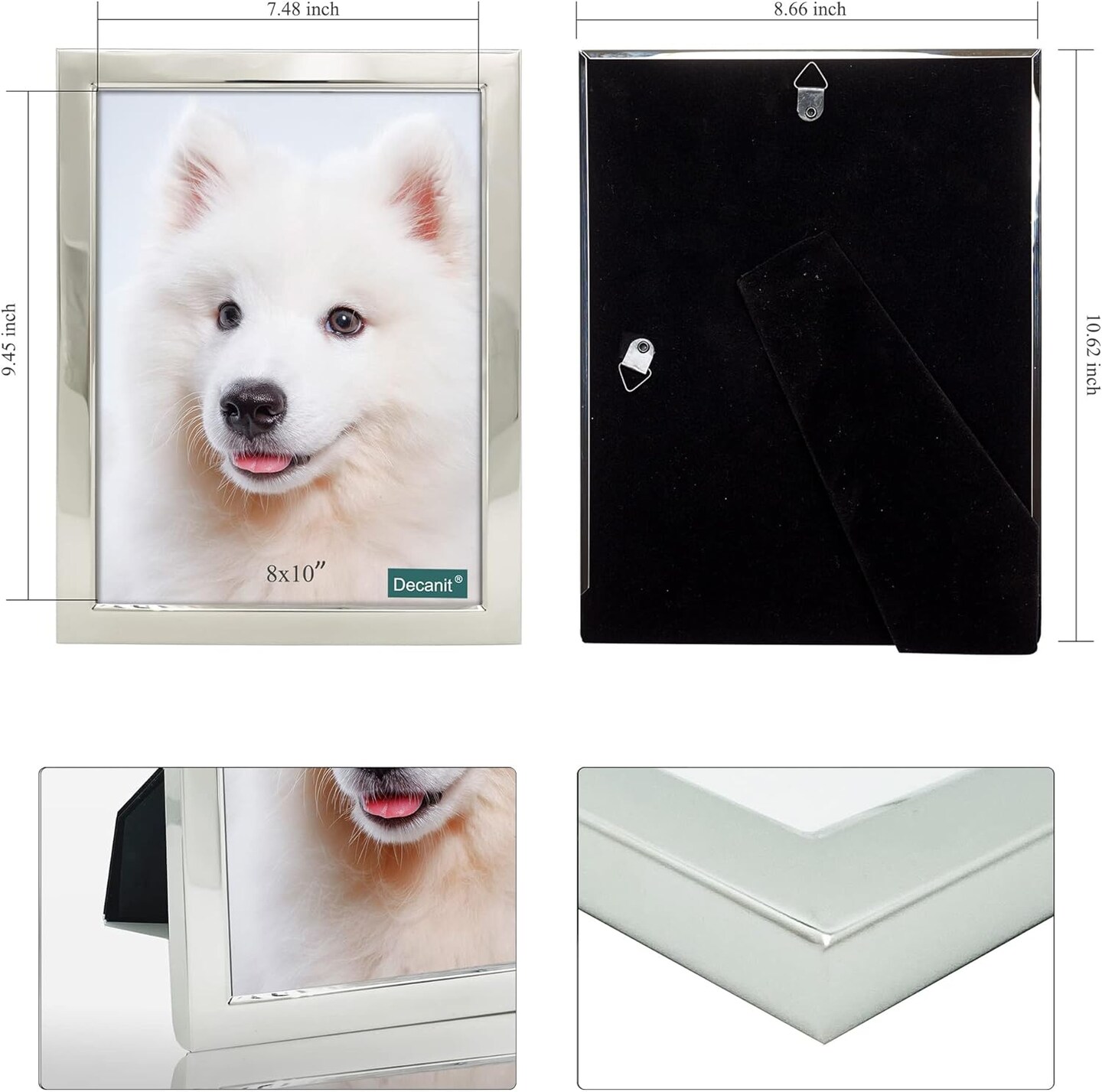 8x10 Picture Frames Silver Metal Photo Frames For Tabletop Display and Wall Decoration