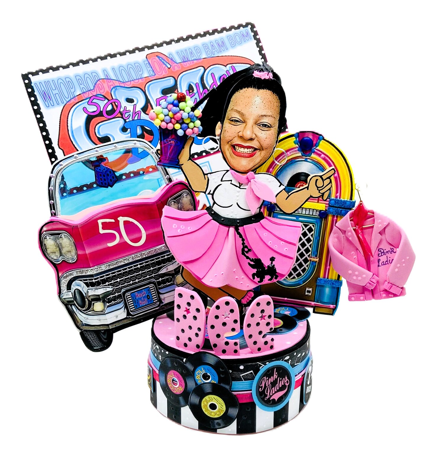 Retro theme party 50's 60's cake topper, Sock Hop birthday