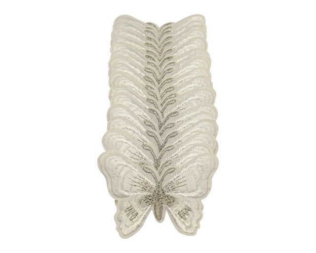 3"x 2 1/4" White Silver Embroidery Heat Transfer Iron On Butterfly Patch Pack of 72