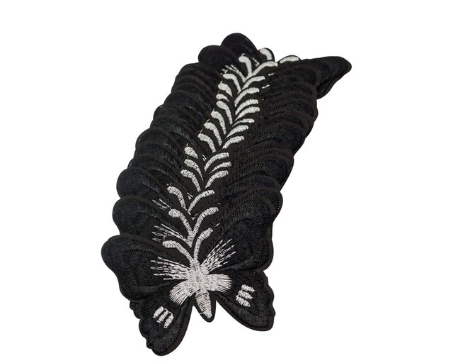3"x 2 1/4" Black / Silver Embroidery Heat Transfer Iron On Butterfly Patch Pack of 72