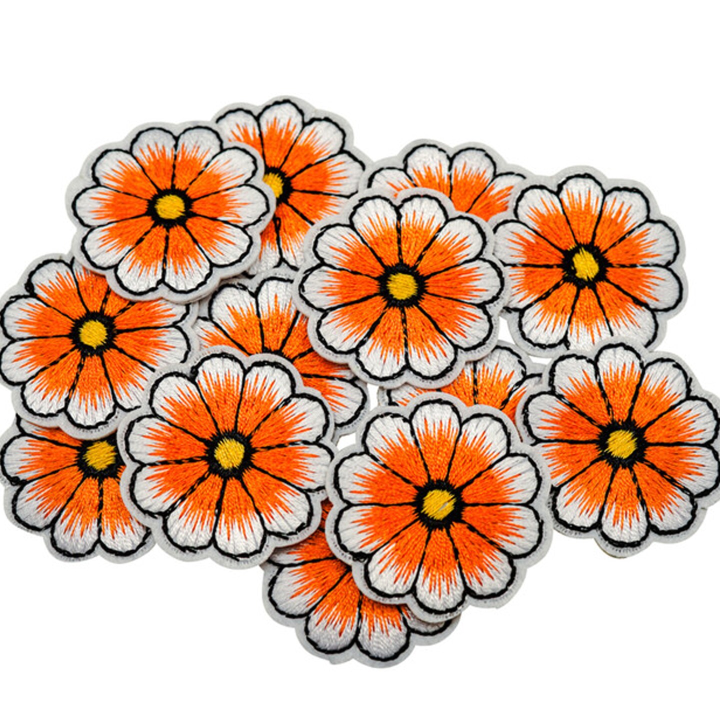 1 1/2&#x22; Orange Daisy Flower Embroidery Iron On Heat Transfer Patch Pack of 72