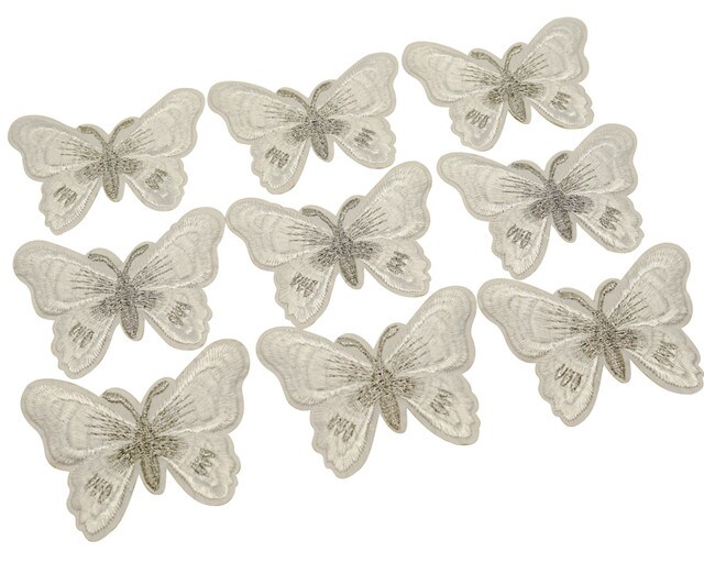 3"x 2 1/4" White Silver Embroidery Heat Transfer Iron On Butterfly Patch Pack of 72
