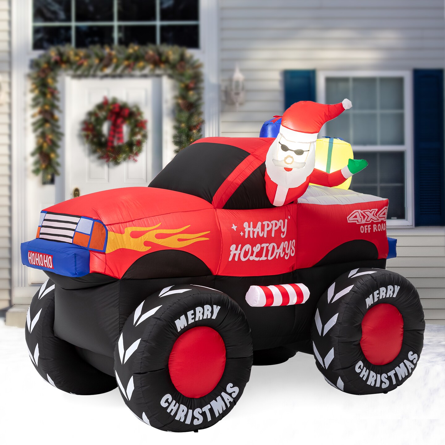 7FT Lighted Santa Claus On Pick Up Off-road Vehicle Inflatable Decor